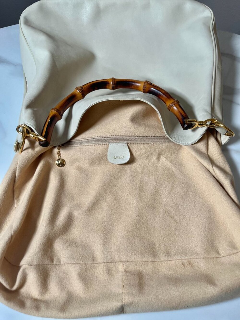 Gucci Tom Ford Vintage Y2K Bamboo Cream Calf Leather Hobo - Picture 11 of 16